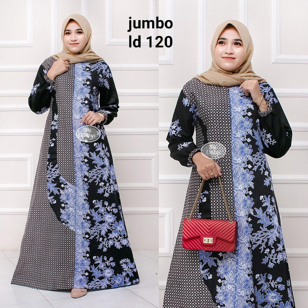 Gamis Batik Jumbo LD 110 Dan LD 120 Bahan Katun Motiv Terbaru Bisa Cod