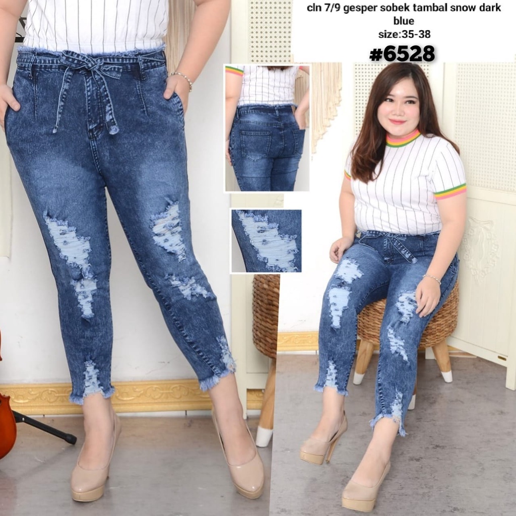 CELANA JEANS CEWEK WANITA TALI BELT SOBEK DESTROY RIPPED 6436 6527