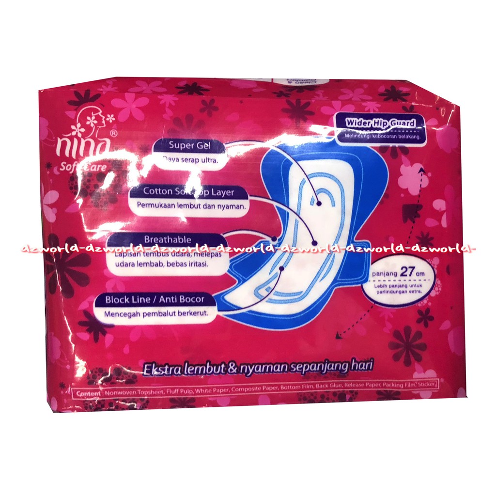 Nina Soft Care 10pads 27cm Pembalut Wanita Panjang Tipis Softek Sotex Softex Ninna Wing Wings Sayap