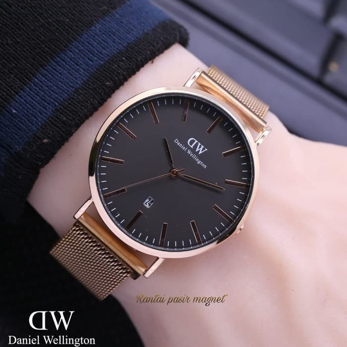 Jam Tangan Wanita / Pria DW Date Pasir Magnet Rosegold Black