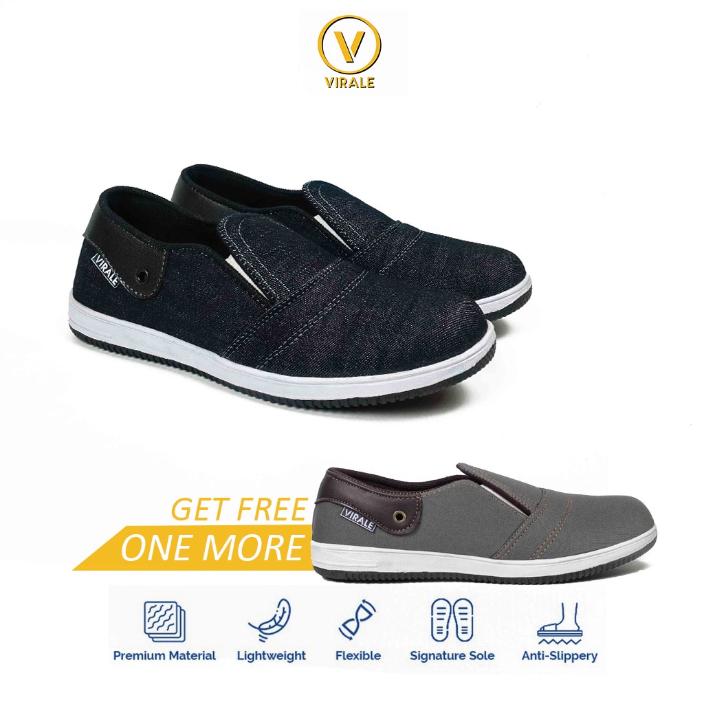 Sepatu Casual Slip On Pria Bahan Canvas CS 01 NAVY BELI 1 DAPAT 2