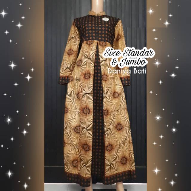 Gamis Batik Pias Sogan Matahari Size Standar Dan Jumbo (ada Hem-nya)