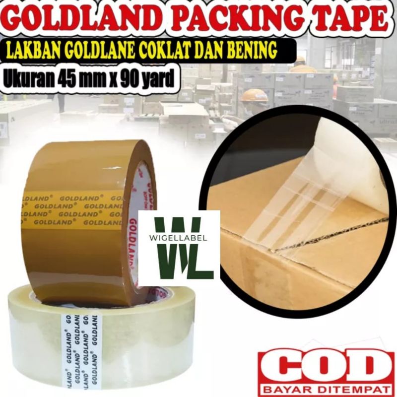 LAKBAN OLSHOP TEBAL 48MM X 90YARD GOLDLAND / LAKBAN BENING COKELAT [ORIGINAL 100%]