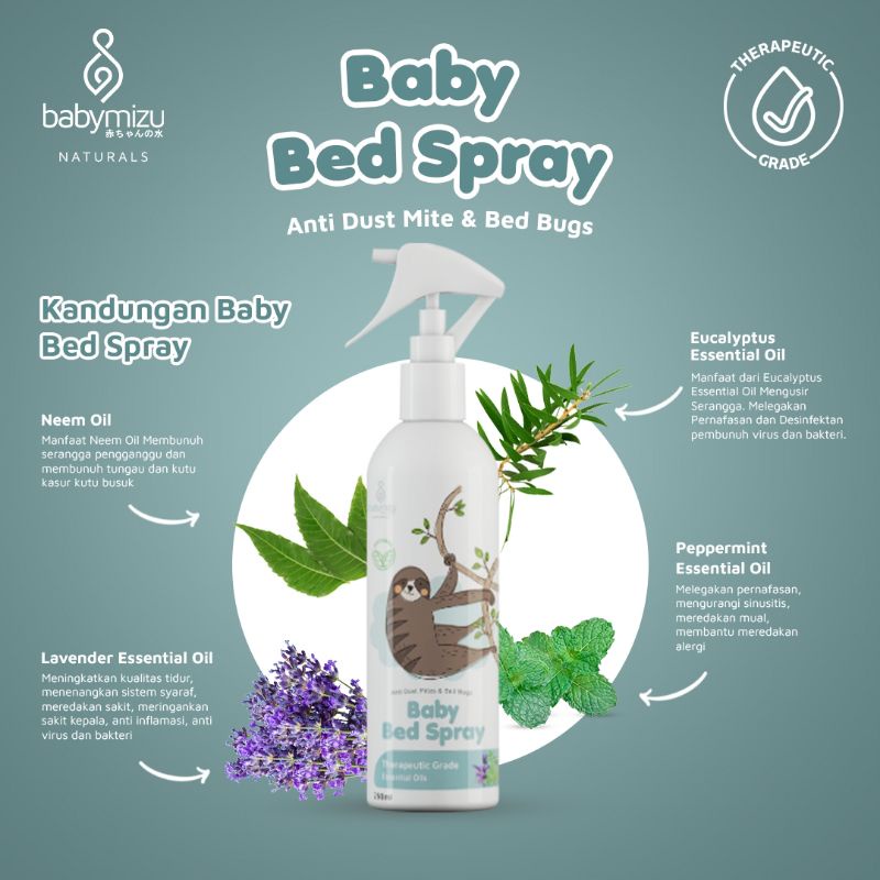 BABYMIZU Baby Bed Spray - Natural Spray Kasur Bayi Anti Tungau, Kutu Kasur, Kutu Busuk, Semut, Anti Bacterial &amp; Anti Virus