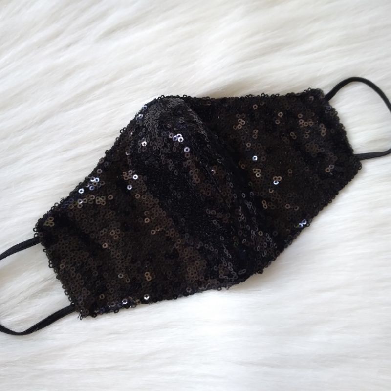 Masker pesta hitam full payet (sequin)