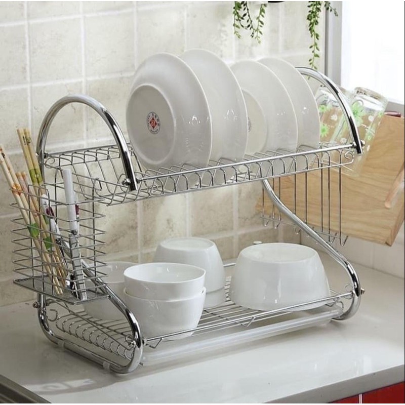 rak piring stainless / rak piring 2 susun