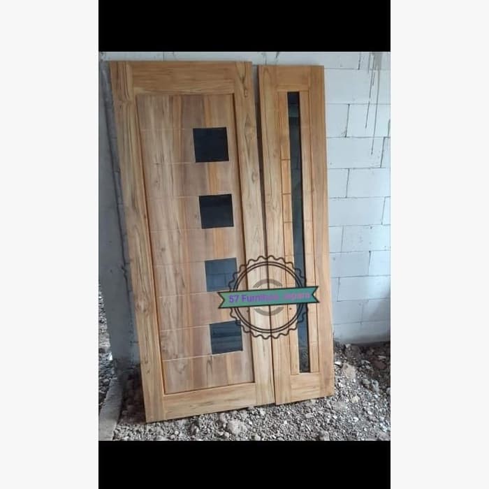 Sepasang Pintu rumah simpel minimalis & kusen kayu jati mentahan