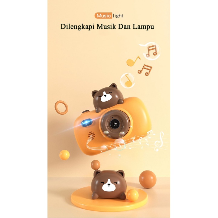 mainan bubble camera animals with refill + light + music + tali