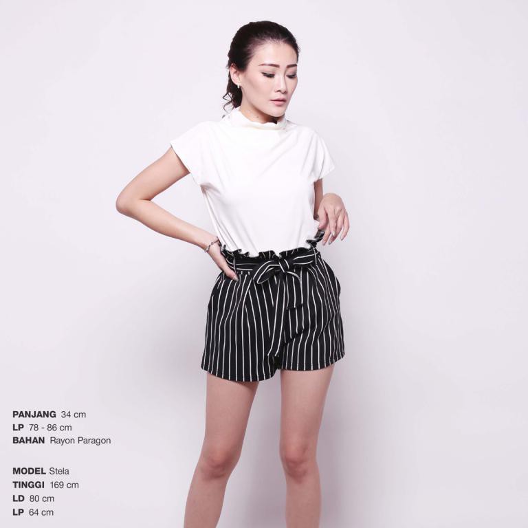 [ READY SURABAYA ] Celana Garis Salur - Stripe Paper Bag Short Pants / Pinstripe Skinny Trousers