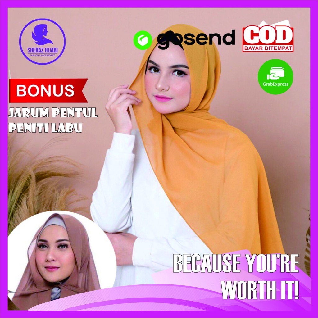 KERUDUNG HIJAB PASHMINA LUCU MURAH HARGA GROSIR BONUS JARUM PENTUL | SHERAZ HIJABI