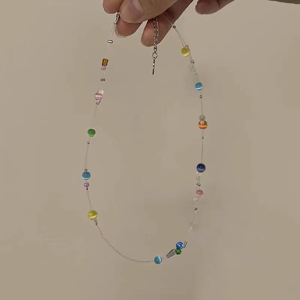 Kalung Tali Pancing Manik-Manik Opal Warna-Warni Untuk Wanita