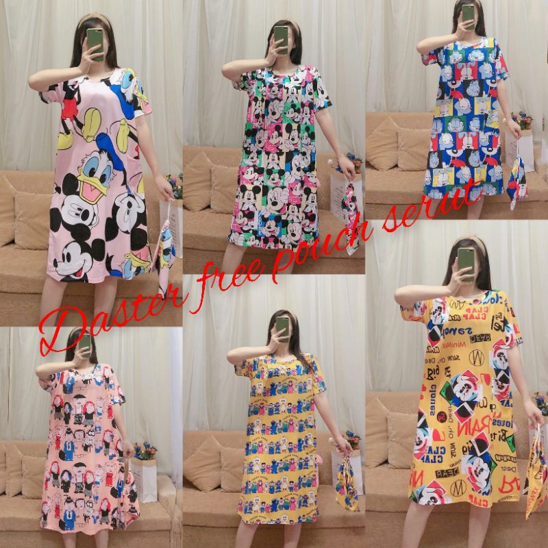 RULIF Daster piyama wanita Bigsize import baju tidur spandek (free pouch serut)