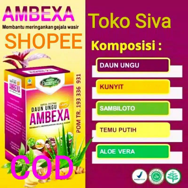 AMBEXA KAPSUL DAUN UNGU AMBEXA ASLI Darusyifa Redakan Ambaien & Wasir isi 60 Ampuh