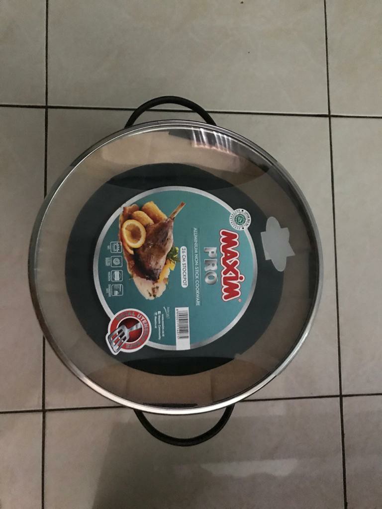 Maxim Pro Series Panci Teflon Anti Lengket 26cm / 10l Stock Pot + Tutup Kaca