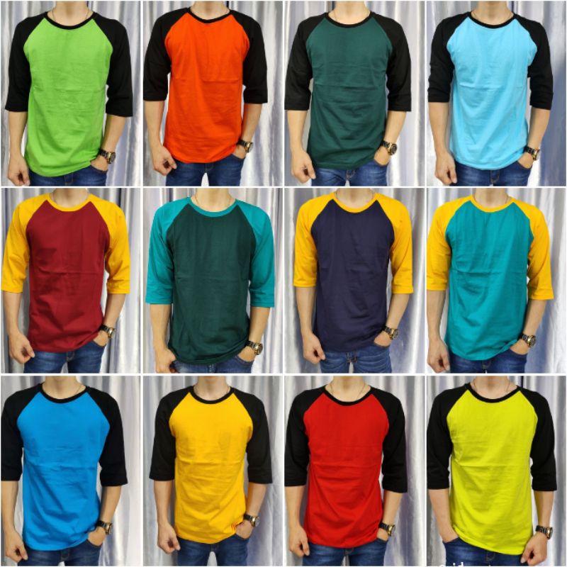 kaos polos reglan pria wanita (unisex) lengan 3/4 uk M L XL XXL