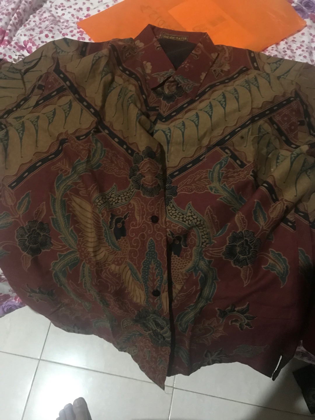 Batik Pria Maroon Lapis Furing Lengan Panjang Pendek Batik Solo