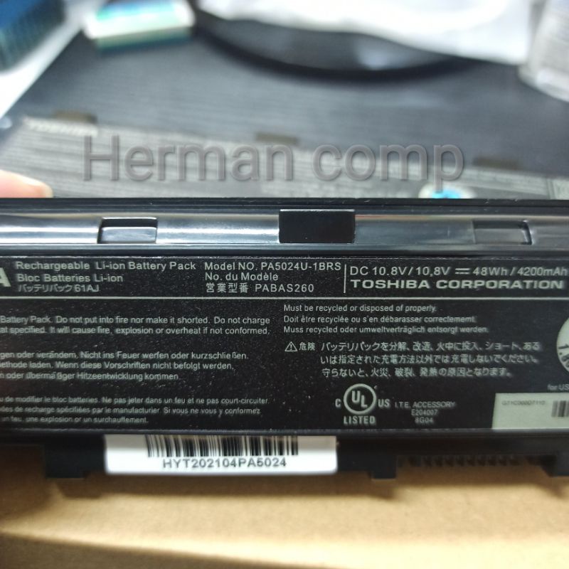 Original Baterai Toshiba Satelite P800 P805 P840 P850T P845 P845T PA5024