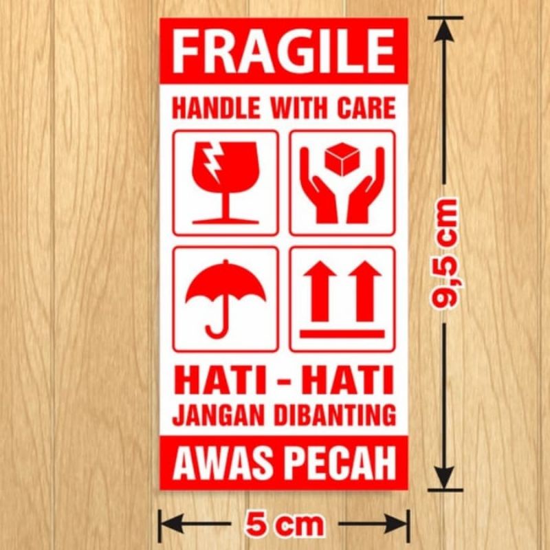 

stiker FRAGILE with care awas 9,5x5cm sign rambu K3