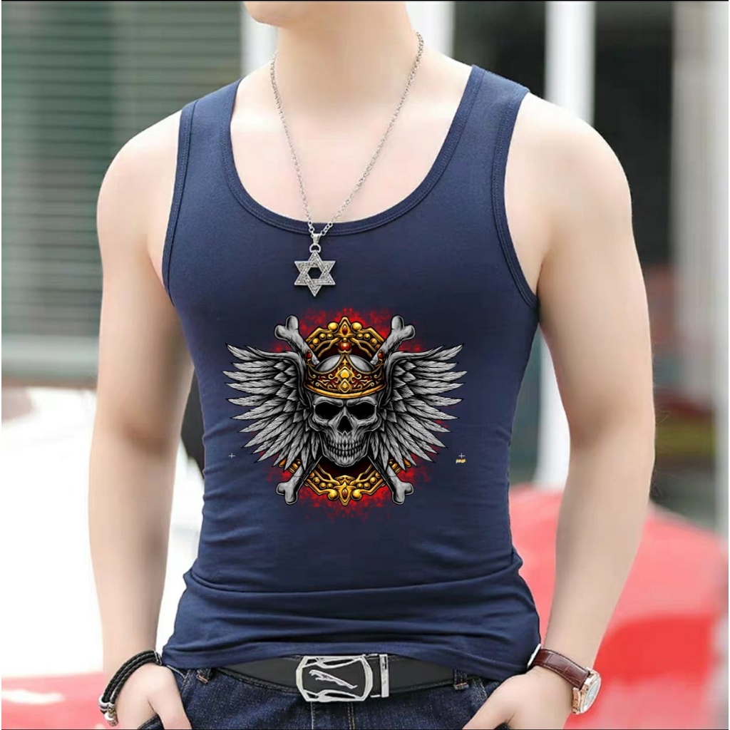 Asgard777 - SINGLET SPANDEX MOTIF CROWN SKULL / kaos cowok / kaos singlet / kaos dalem singlet cowok