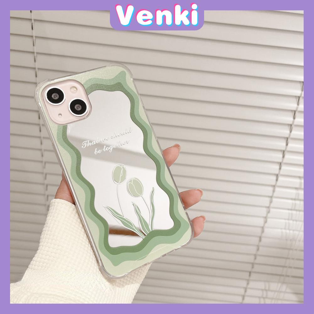 iPhone Case Acrylic Reflective Mirror Airbag Shockproof Protection Camera Green Tulip Flower Compatible with iPhone 11 iPhone 13 Pro Max iPhone 12 Pro Max iPhone 7 Plus iPhone xr