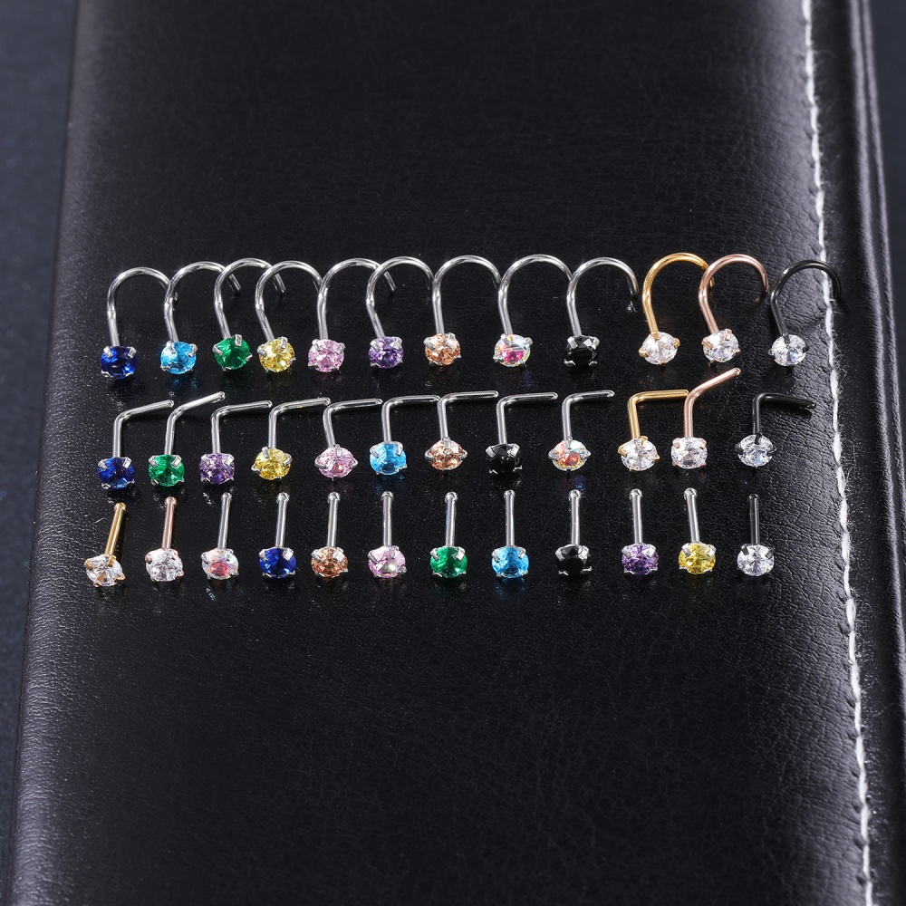 1 Pc Color Crystal Nose Studs Stainless Steel Nose Piercing Round Cz Crystal Nose Ring 3mm L Shape Nostril Piercing Jewelry