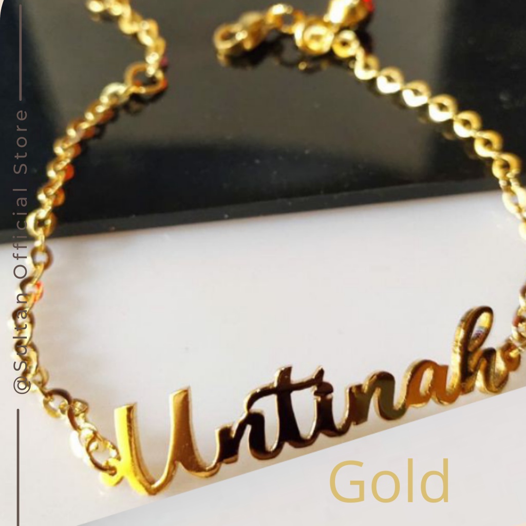 Gelang Nama Monel Stainless Kuningan Lapis Emas 14k Sultan Custom Name Bracelet