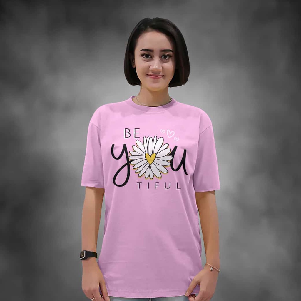 Kaos Wanita Lengan Pendek Beautiful Warna Pink Atasan