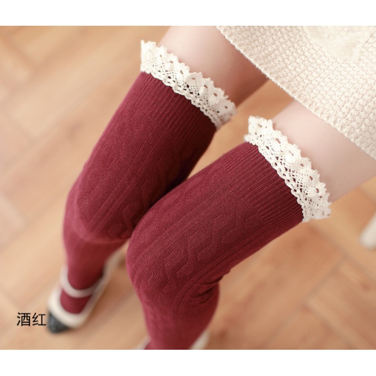 KT-05 overknee rajut lace kaos kaki sepaha winter musim dingin renda