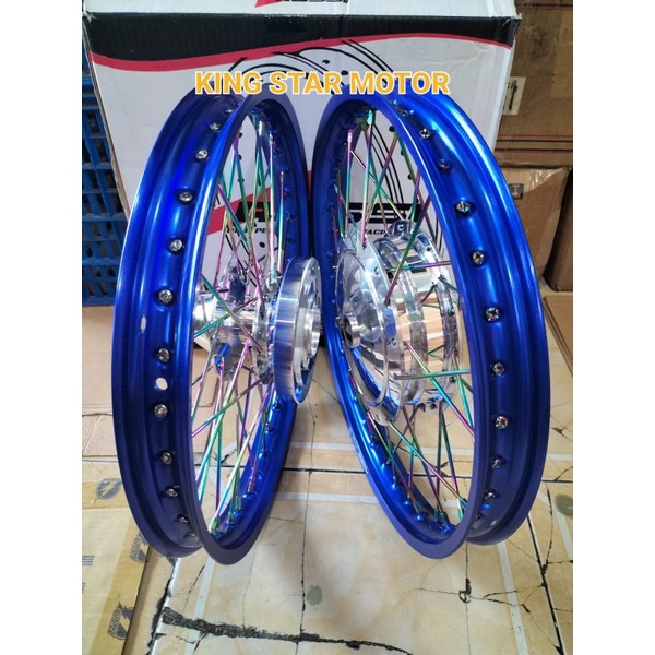 Rossi - Satu set Velg Ring 17 Ukuran depan belakang 17X140 Buat Motor AEROX, LEXCI, Warna Velg Biru 