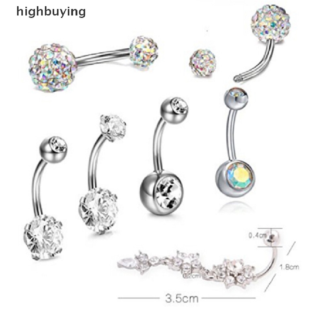 Hbid 7PCS / Set Anting Tindik Perut / Pusar Bahan Stainless Steel Aksen Kristal Untuk Wanita