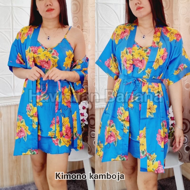 Baju Tidur Kimono Dress Satin Satu Tali Sexy 2 in 1 Sexy / Bahan satin import