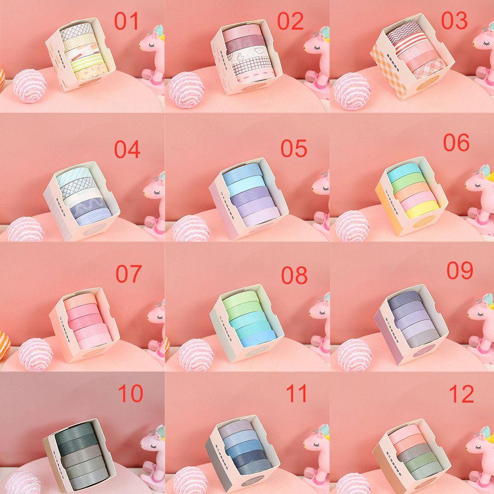 Top 5Rolls/box Washi Tape Set Alat Tulis Sekolah Scrapbooking