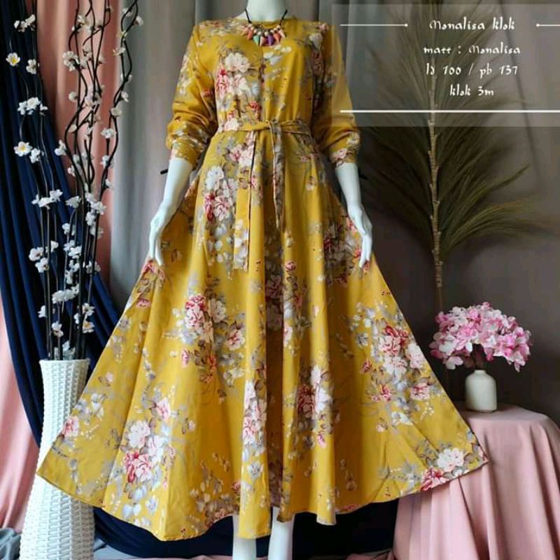 Gamis katun premium/gamis motif bunga/gamis terlaris motif bunga bangkok