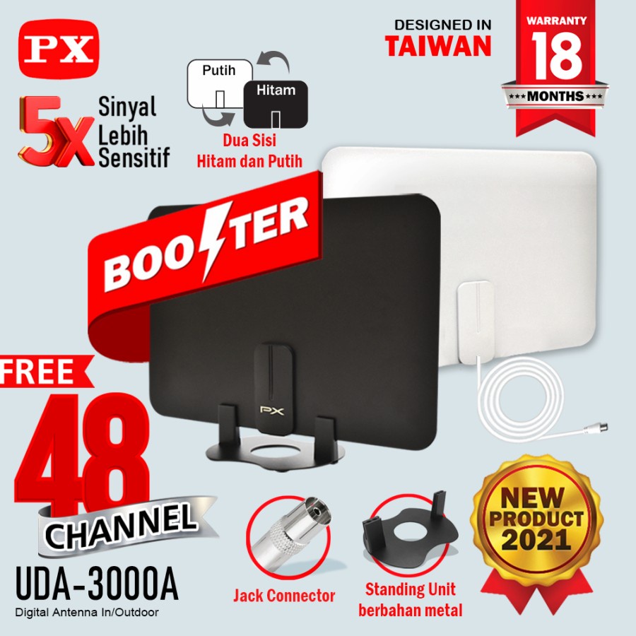 Antena TV Dinding Digital Analog Indoor DVB T2 + Booster PX UDA-3000A