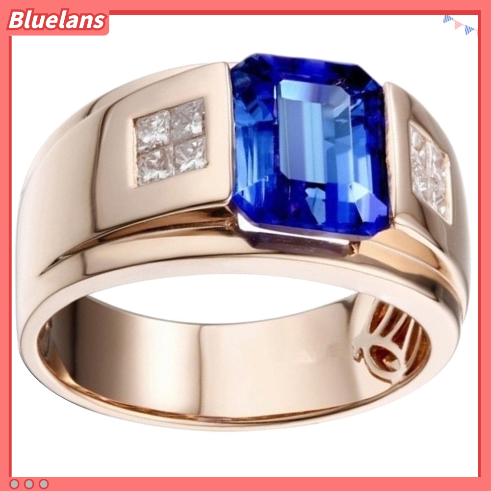 Bluelans Wedding Party Men Square Rhinestone Inlaid Wide Band Finger Ring Jewelry Gift