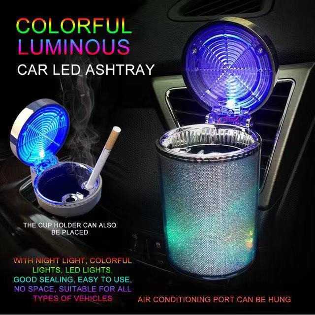 Asbak Mobil Tempat Abu Putung Rokok Lampu LED Stainless Steel Ashtray Light Cup Car Minimalis Praktis Anti Karat