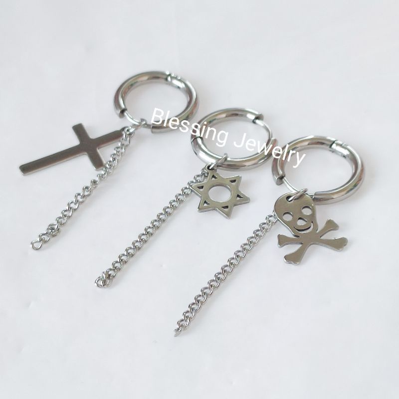 Anting Tusuk Jurai Rantai Panjang Silver Pria dan Wanita