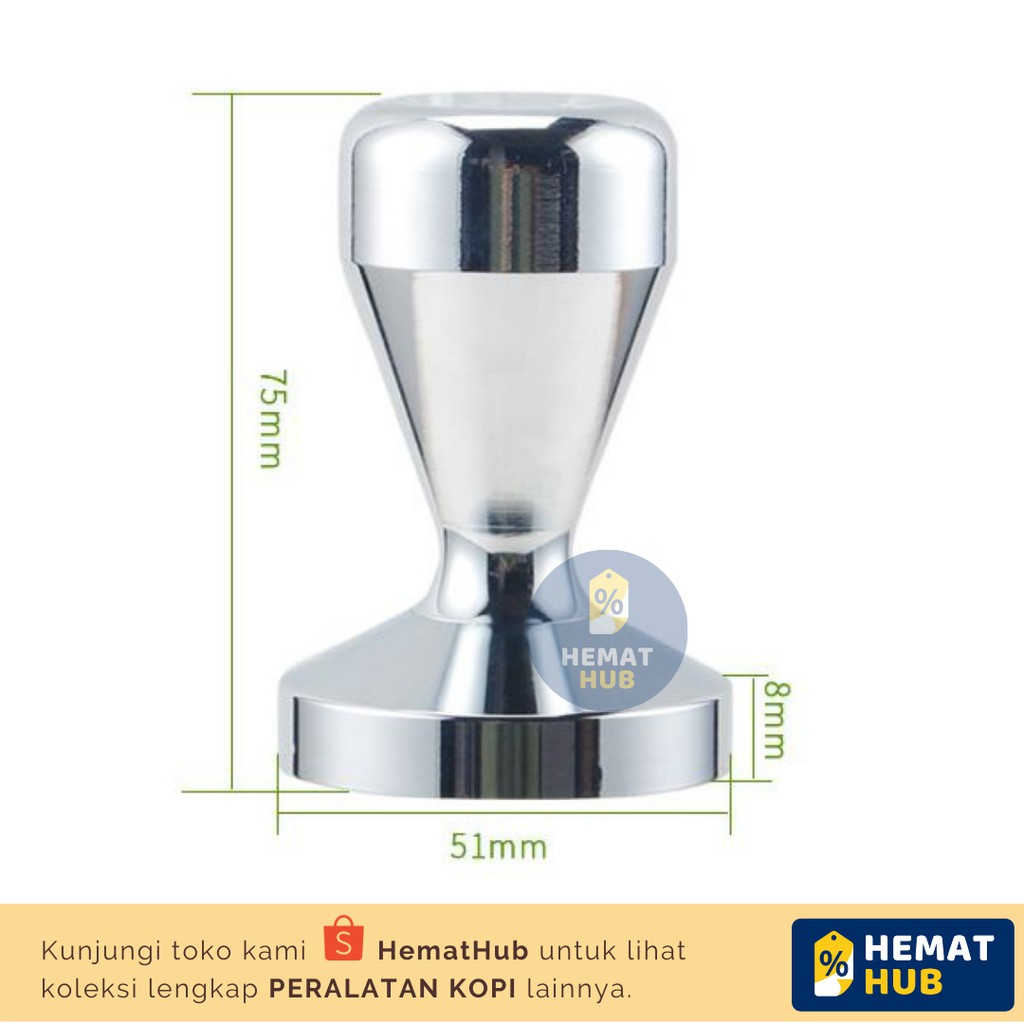 Tamper Kopi Coffee Espresso Tamping Peralatan Perlengkapan Bubuk Stainless Steel Flat 51mm Plated