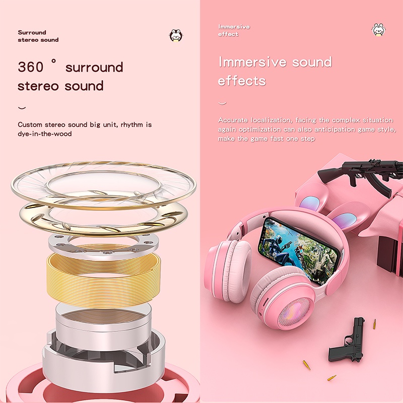 Gaming Bluetooth Headphone TWS Deep Bass Wireless Headphone with Built-in Mic Soft Earmuff RGB LED Lights FM Headset Music Stereo Headphones for PS5/ PS4/ PC