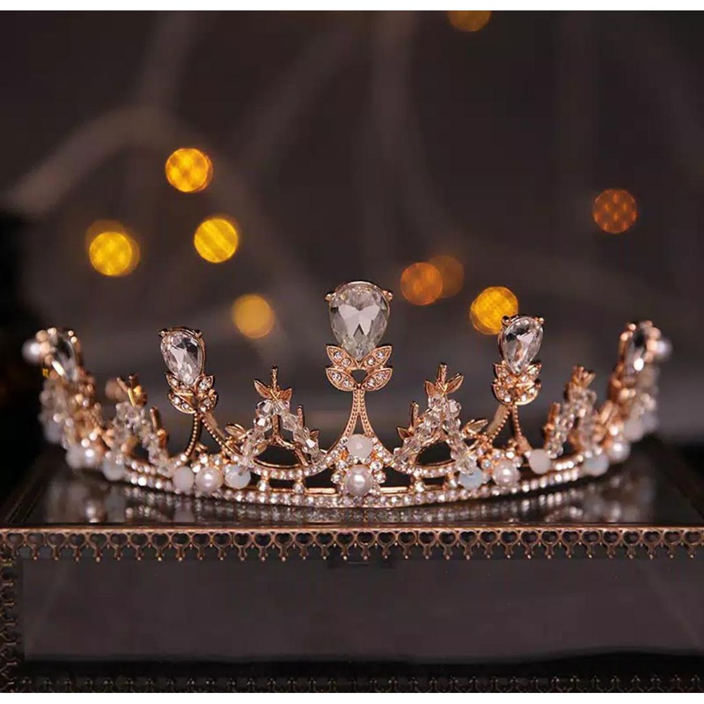 Tetes Air Crown - Mahkota Diamond Mutiara - Aksesories Pengantin - Bride