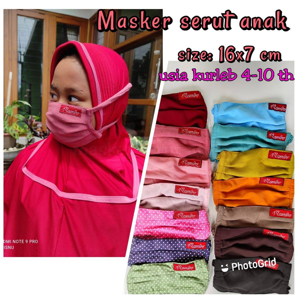 Masker ANAK Mambo 3D 2 Lapis Earlop Dan Hijab Tali Serut Usia