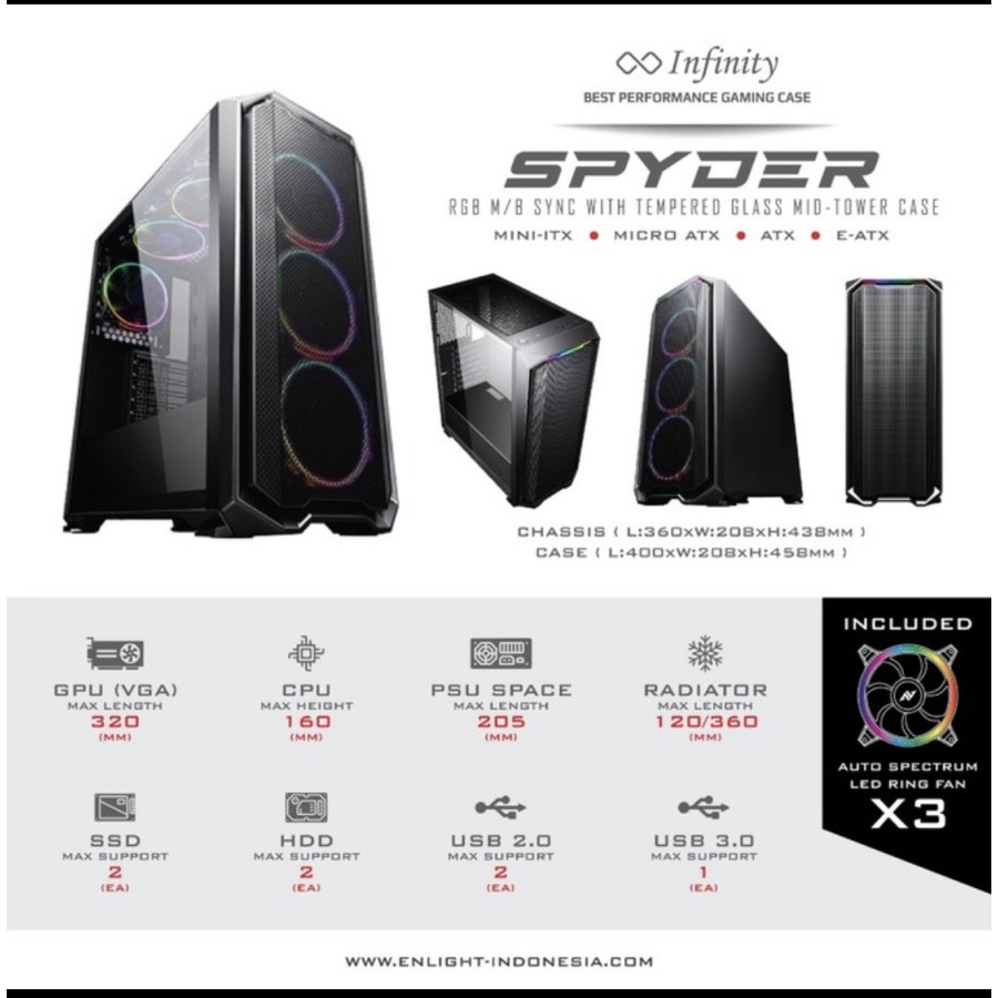 CASING INFINITY SPYDER + 3 FAN