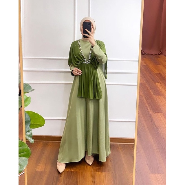 Zoya Dress Ld 110/Dress Bridesmaid /Dress Kondangan/Dress Sage/Dress Lebaran/Dress Pesta/Dress Set Outer/Dress Prewedding