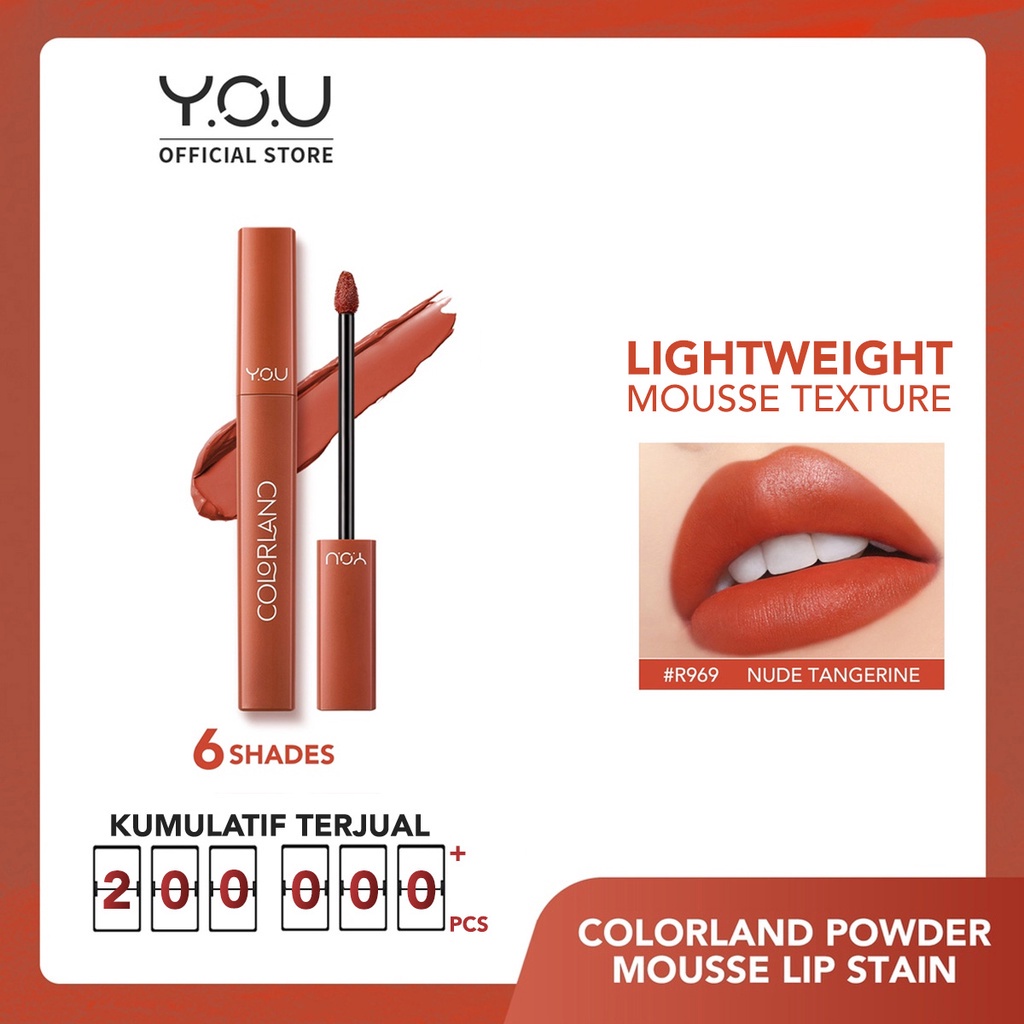 YOU Colorland Powder Mousse Lip Stain Cream | Lip Matte  Lipstick Makeup Melembapkan Tahan Lama Pigmented