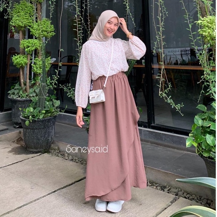 Elsie Layer Skirt Rok Crinkle Wanita - Midi Maxi Skirt - Rok Crinkle Casual Korean Look - Korean Style Rok Wanita - Rok Casual Flowy - Rok Payung Wanita