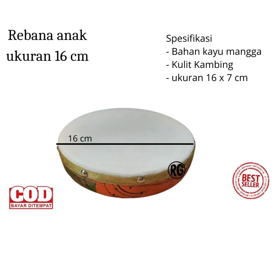 rebana mainan anak  ukuran 16 CM rebana kecil  gendang rebana alat musik tradisional  alat musik