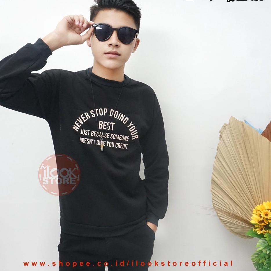 MUT ilook | Sweater Oblong Never Stop Doing Crewneck | Sweater Never Stop Doing | Sweater Bahan Flee