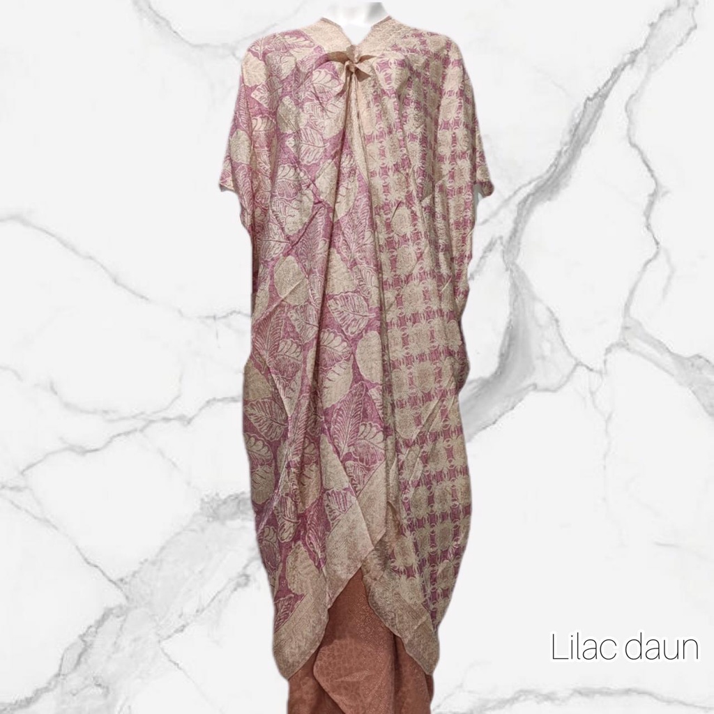 Kaftan Termurah Kaftan Motif Lace Sutra Viscose - Kaftan Lebaran Kondangan Pesta (Lilac Daun)