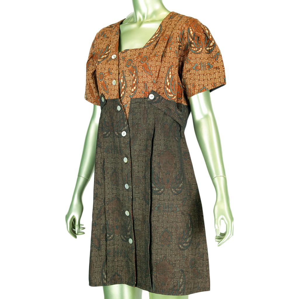 DRESS BATIK LAWASAN TINDIS BENANG EMAS BAJU TERUSAN WANITA SHORT SLEEVE