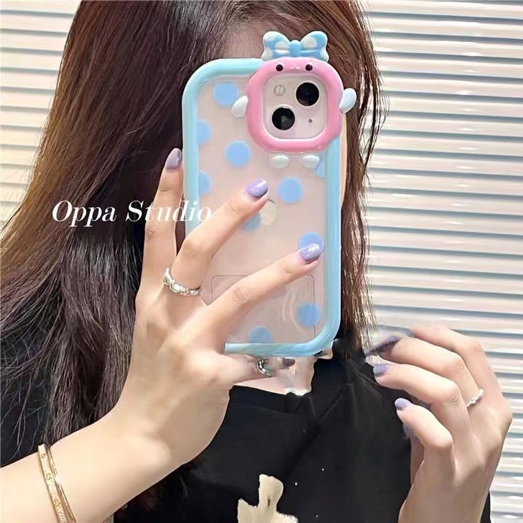 Case TPU Shockproof Motif Polkadot Biru Untuk iPhone 13 13pro 13prm 11 7Plus 8Plus Xr XS 13 12pro Max